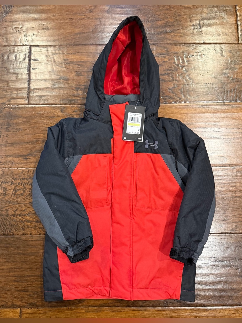 Under Armour Coat UA Boys Westward 3-in-1 Jacket Removable Hood Red Size 4 NWT